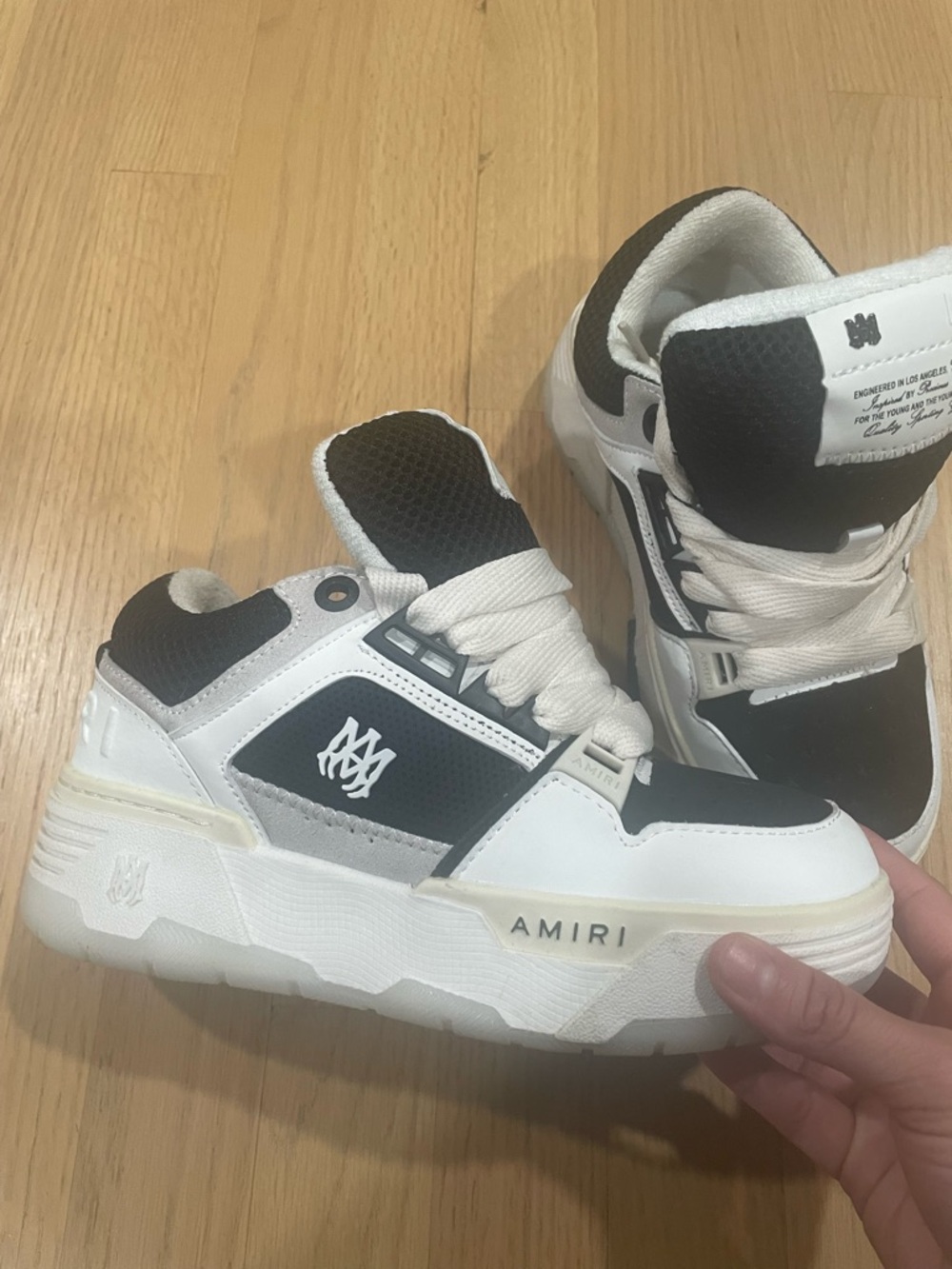 AMIRI Black and White Low-Top Sneakers with Cream Lining